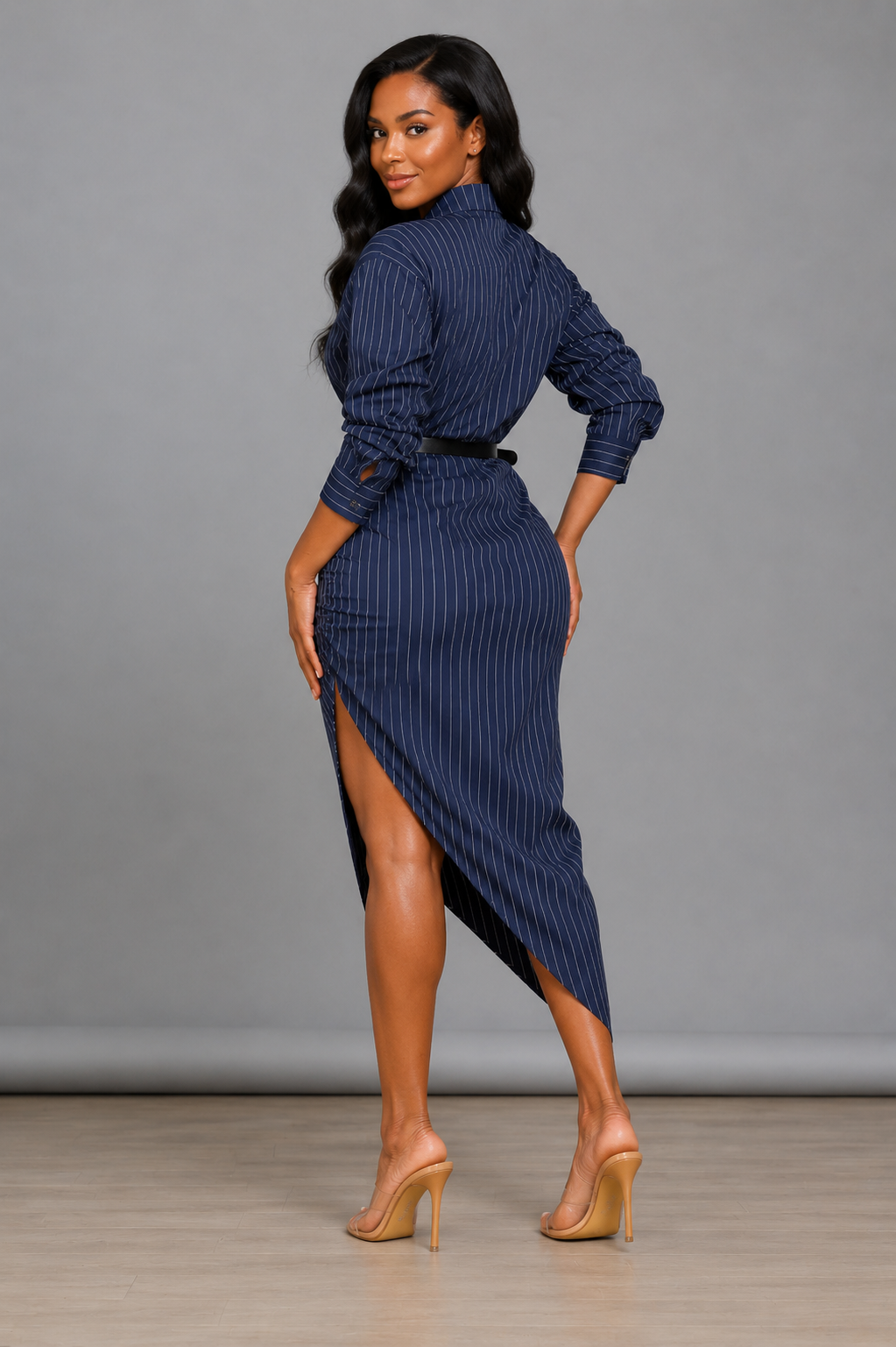 The Zahara Pinstripe Shirt Dress