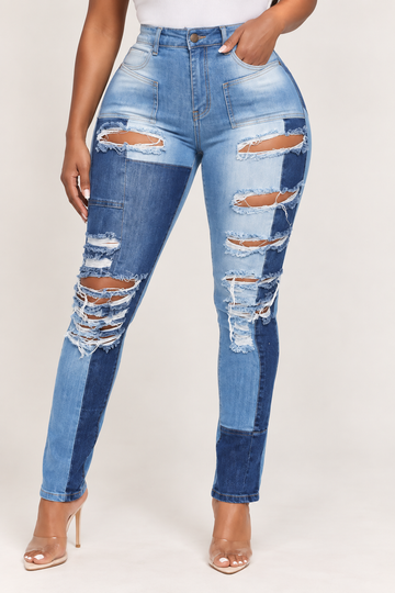 The Two-Tone Distressed Skinny Jeans
