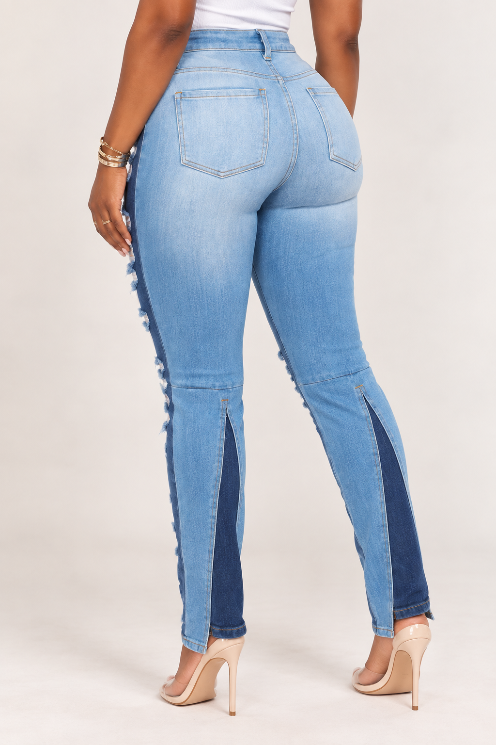 The Two-Tone Distressed Skinny Jeans